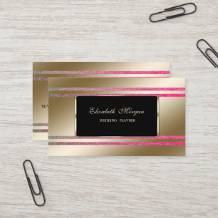 Elegan, zwart Lijst Faux Gold Glittery Stripes Visitekaartje