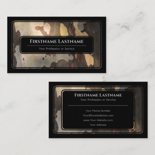 Elegan zwarte houten houtsenboom visitekaartje (Voorkant / Achterkant)