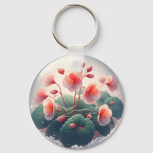 Elegance Begonia Bloemen Sleutelhanger (Voorkant)