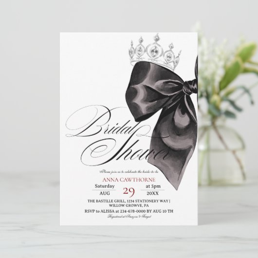 Elegance Black Bow Bridal Shower Kaart (Staand voorkant)