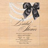  Elegance Black Bow Pearls Bridal Shower Acrylic Acryl Uitnodigingen (Voorkant)