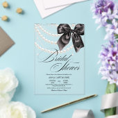  Elegance Black Bow Pearls Bridal Shower Acrylic Acryl Uitnodigingen (Insitu (Huwelijk))