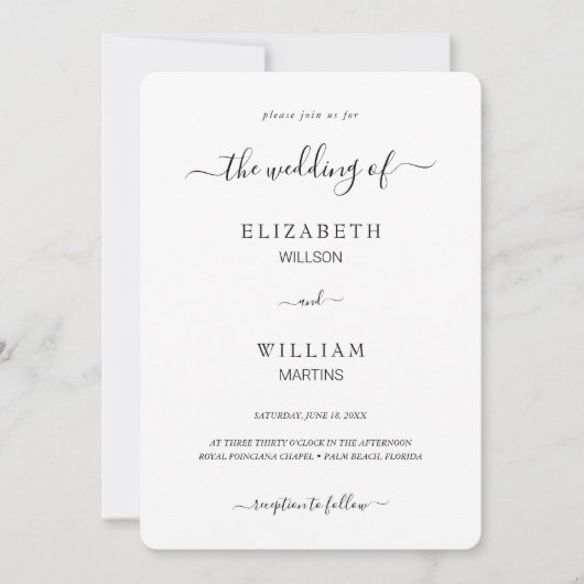 Elegance Black Calligraphy Script Minimal Wedding Kaart (Voorkant)