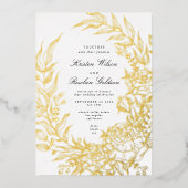 Elegance Black Florals GOLD Wreath Wedding Folie Uitnodiging (Voorkant)