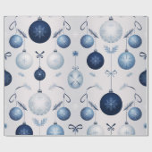 Elegance blauw en wit kerstpatroon cadeaupapier (Vlak)