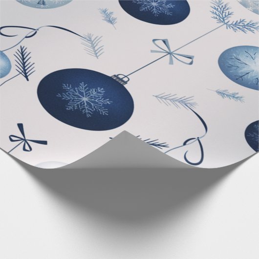 Elegance blauw en wit kerstpatroon cadeaupapier (Hoek)