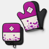 Elegance Blooms: gepersonaliseerd monogram Ovenwant & Pannenlap Set (Voorkant / Achterkant)