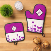 Elegance Blooms: gepersonaliseerd monogram Ovenwant & Pannenlap Set (Top down)