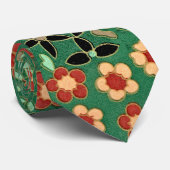 Elegance Blossoms: Groene Japanse Bloemen Stropdas (Opgerold)