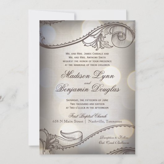Elegance Bokeh Rustic Wedding Invitations Kaart (Voorkant)