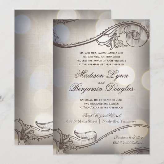 Elegance Bokeh Rustic Wedding Invitations Kaart (Voorkant / Achterkant)