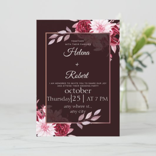 elegance botanical monogram rustic bruiloft invit kaart (Staand voorkant)