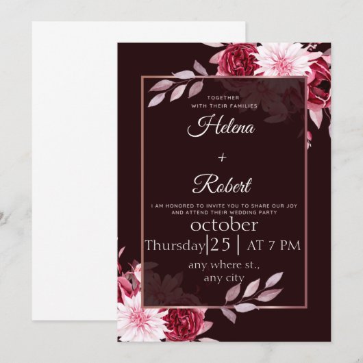 elegance botanical monogram rustic bruiloft invit kaart (Voorkant / Achterkant)