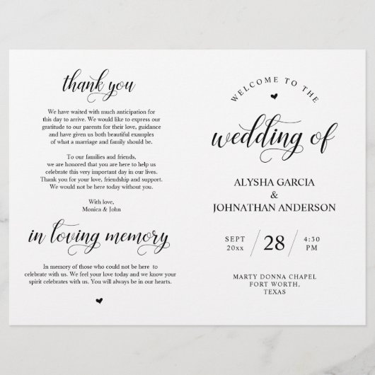 Elegance Classy Wedding Ceremony Foldable Program (Voorkant)