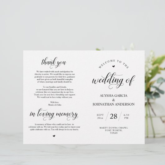 Elegance Classy Wedding Ceremony Foldable Program (Staand voorkant)