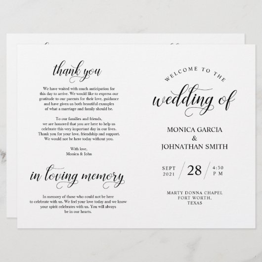Elegance Classy Wedding Ceremony voudable Program (Voorkant / Achterkant)