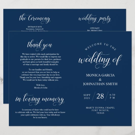 Elegance Classy Wedding Ceremony voudable Program (Voorkant / Achterkant)