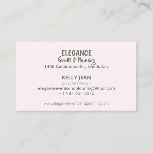 Elegance Events & Planning Visitekaartje (Achterkant)