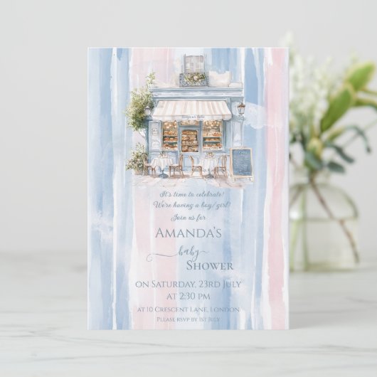 Elegance Frans Café Baby shower Kaart (Staand voorkant)