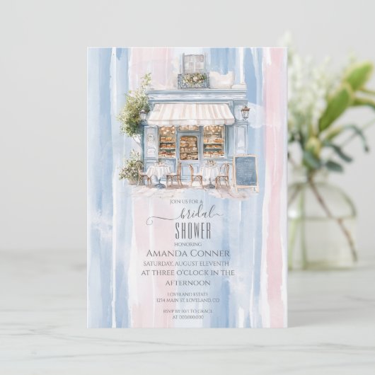 Elegance Frans Café Bruidsfeest Kaart (Staand voorkant)