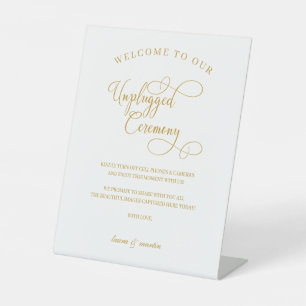 Elegance Gold Script Unplugged Ceremony Reclamebord Met Voetstuk