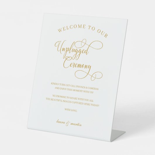 Elegance Gold Script Unplugged Ceremony Reclamebord Met Voetstuk (Voorkant)