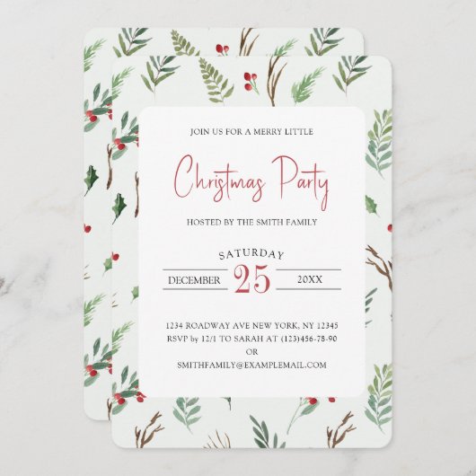 Elegance Holly Berries - Uitnodiging voor kerstfee (Voorkant / Achterkant)