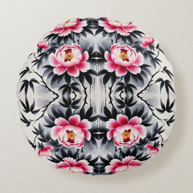 Elegance in Bloom: Floral Harmony printed Rond Kussen (Voorkant)