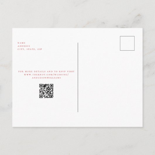 Elegance in het Rode Weddenschap Red onze datum Briefkaart (Achterkant)