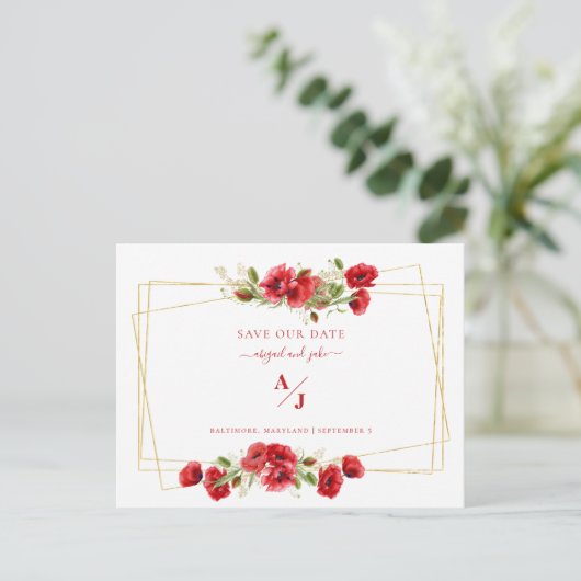 Elegance in het Rode Weddenschap Red onze datum Briefkaart (Staand voorkant)