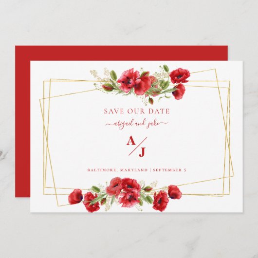 Elegance in het Rode Weddenschap Red onze datum Save The Date (Voorkant / Achterkant)