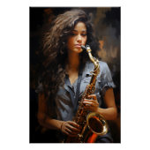 Elegance in Oil: Dynamic Saxophonist Perfect Poster (Voorkant)