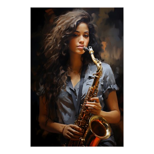 Elegance in Oil: Dynamic Saxophonist Perfect Poster (Voorkant)