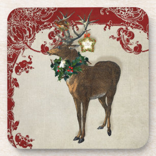 Elegance Kerstmis Deer Antlers Damask Bier Onderzetter