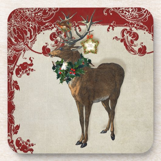  Elegance Kerstmis Deer Antlers Damask Bier Onderzetter (Voorkant)