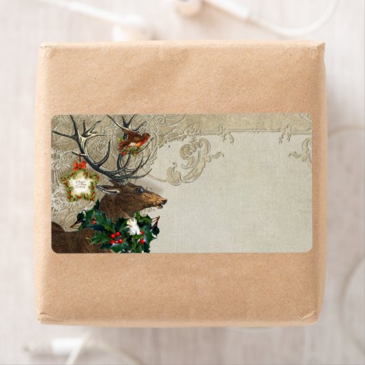 Elegance Kerstmis Deer Antlers Damask Etiket (Insitu)