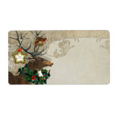  Elegance Kerstmis Deer Antlers Damask Etiket (Voorkant)