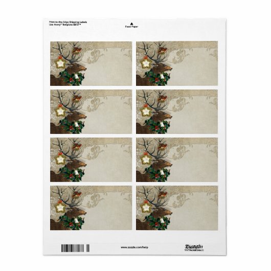 Elegance Kerstmis Deer Antlers Damask Etiket (Full Sheet)