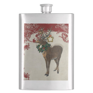 Elegance Kerstmis Deer Antlers Damask Heupfles