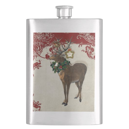 Elegance Kerstmis Deer Antlers Damask Heupfles (Voorkant)