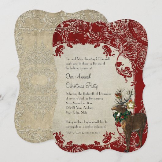 Elegance Kerstmis Deer Antlers Damask Kaart (Voorkant / Achterkant)