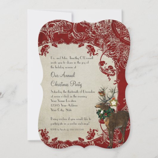  Elegance Kerstmis Deer Antlers Damask Kaart (Voorkant)