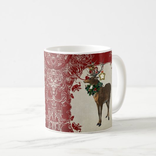  Elegance Kerstmis Deer Antlers Damask Koffiemok (Voorkant rechts)