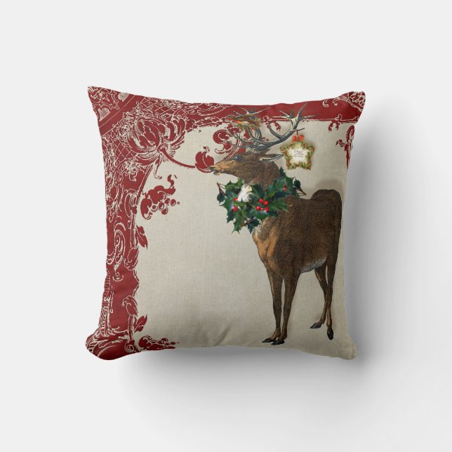  Elegance Kerstmis Deer Antlers Damask Kussen (Voorkant)