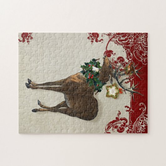  Elegance Kerstmis Deer Antlers Damask Legpuzzel (Horizontaal)