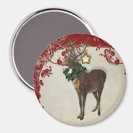  Elegance Kerstmis Deer Antlers Damask Magneet (Voorkant / Achterkant)