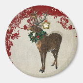 Elegance Kerstmis Deer Antlers Damask Magneet (Voorkant)