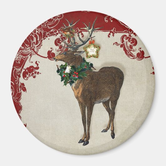 Elegance Kerstmis Deer Antlers Damask Magneet (Voorkant)