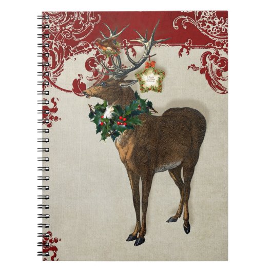  Elegance Kerstmis Deer Antlers Damask Notitieboek (Voorkant)