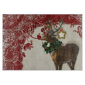  Elegance Kerstmis Deer Antlers Damask Snijplank (Voorkant)
